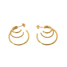 18K Gold Plated Stainless Steel Earrings - Triple Layer Circle Design, Qiao Mei's Favorite.