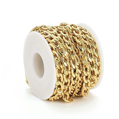Brass Curb Chains, Cuban Link Chains, Chunky Chains, Soldered, Long-Lasting Plated, Real 18K Gold Plated, with Spool