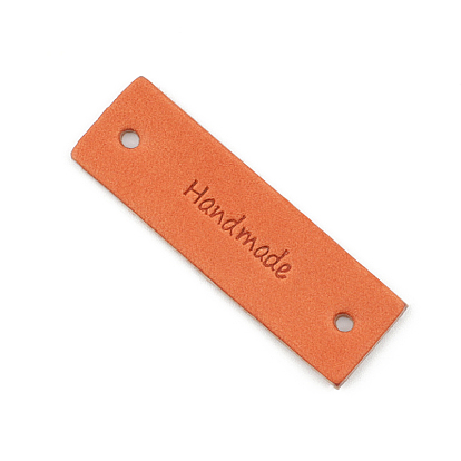 PU Leather Labels, Handmade Embossed Tag, with Holes, for DIY Jeans, Bags, Shoes, Hat Accessories, Rectangle