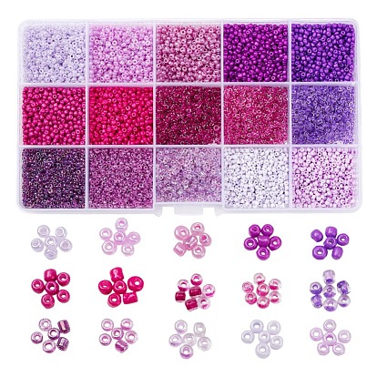 12000Pcs 15 Style 12/0 Glass Round Seed Beads, Baking Paint & Ceylon & Trans & Transparent Inside Colours Round Hole Beads, Small Craft Beads, for DIY Jewelry Making