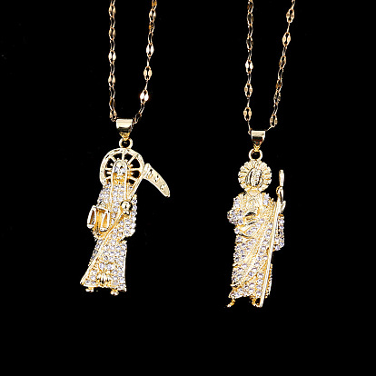 Vintage Oil Copper Plated Gold Grim Reaper Jesus Pendant Necklace Unisex Design Collar