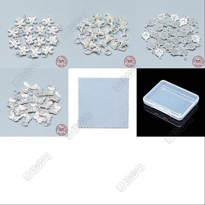 4pcs 4 styles 925 ensembles de pendentifs en argent sterling, avec tampon 925 et anneau de saut, formes mixtes, avec tissu en daim double face, chiffon de polissage argenté