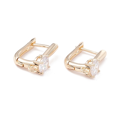 Rack Plating Brass Micro Pave Cubic Zirconia Hoop Earring Findings with Latch Back Closure, with Horizontal Loop, Long-Lasting Plated