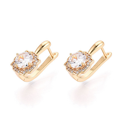 Серьги-кольца в форме цветка с микропаве из прозрачных кубических цирконий из латуни