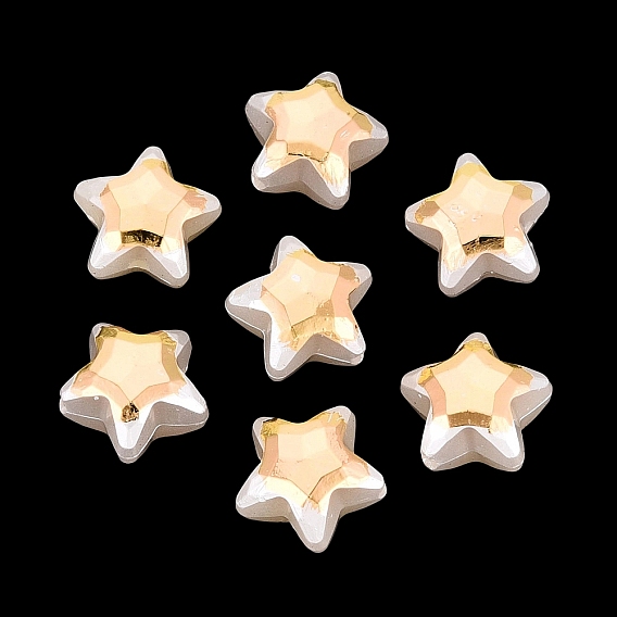ABS Plastic Imitation Pearl Beads, Golden Metal Enlaced, Star, Faceted