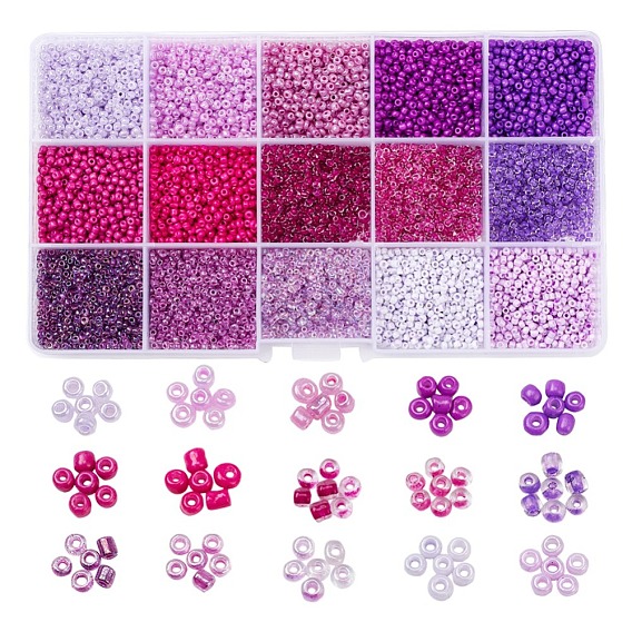 12000Pcs 15 Style 12/0 Glass Round Seed Beads, Baking Paint & Ceylon & Trans & Transparent Inside Colours Round Hole Beads, Small Craft Beads, for DIY Jewelry Making