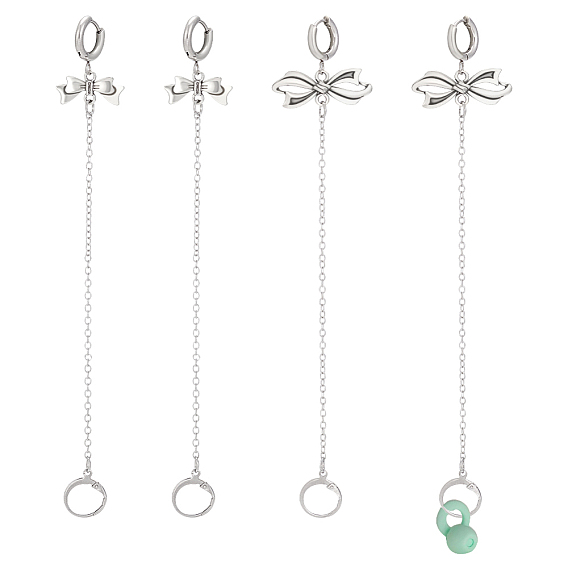 2piar 201 & 304 серьги-кольца из нержавеющей стали, с латунными цепями и подвесками из сплава, бантом