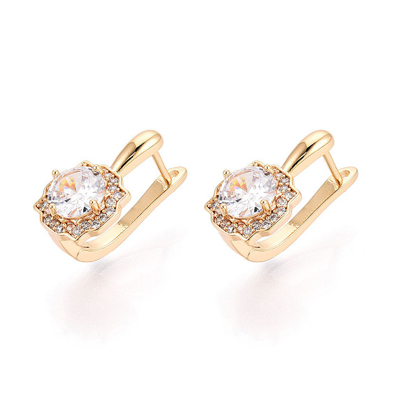 Серьги-кольца в форме цветка с микропаве из прозрачных кубических цирконий из латуни