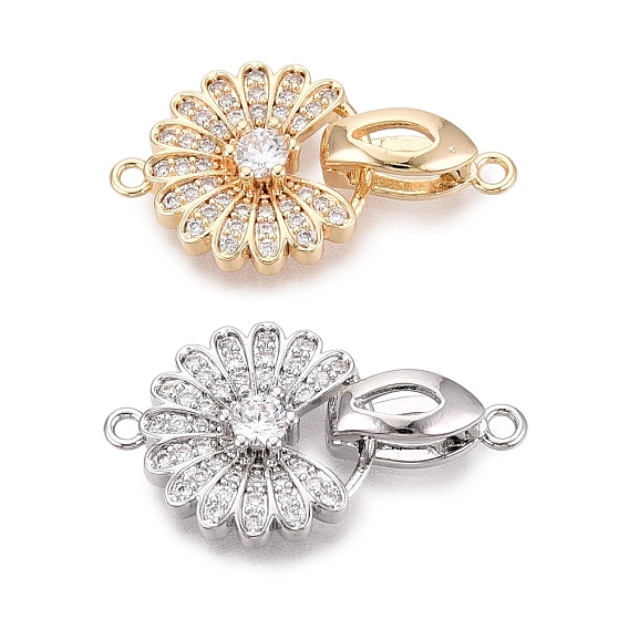 Латунное микропейв, прозрачный кубический цирконий, складные застежки, цветок