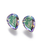 Electroplated Cubic Zirconia Pointed Back Cabochons, Drop, Faceted
