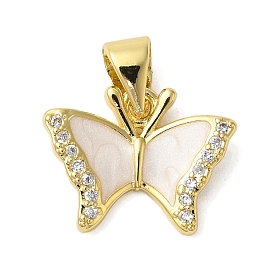 Rack Plating Brass Micro Pave Cubic Zirconia Charms, Enamel Style, Cadmium Free & Lead Free, Long-Lasting Plated, Butterfly