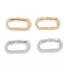 Brass Micro Pave Clear Cubic Zirconia Spring Gate Rings, Oval Rings