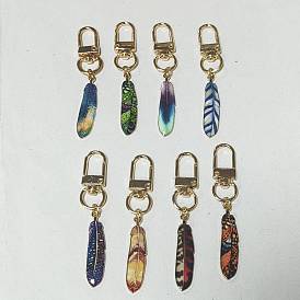 8 piezas 8 estilos colgantes de aleación de esmalte decoraciones, pluma, Con cierres giratorios para llavero, bolso, adorno de mochila