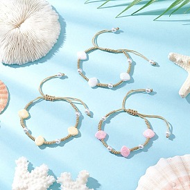 3Pcs Adjustable ABS Plastic Imitation Pearl Beaded Braided Bead Bracelets for Women, Shell Shape
