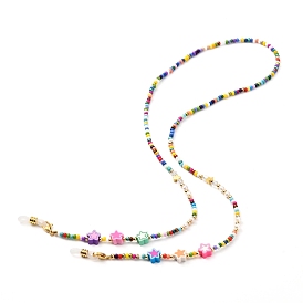 Glass Seed Beads Eyeglasses Chains, with Star Polymer Clay Beads and Rubber Loop Ends, Neck Strap for Eyeglasses