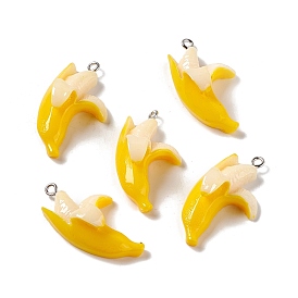 Opaque Resin Pendants, Imitation Food, with Platinum Tone Iron Loops, Banana