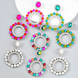 Exaggerated fashion colored diamond round alloy diamond-studded rhinestone earrings full of diamond earrings women's prom ear jewelry