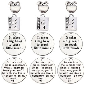 40шт 4 подвески из сплава в тибетском стиле ко дню учителя, без кадмия и без свинца, плоский круглый и прямоугольник со словом