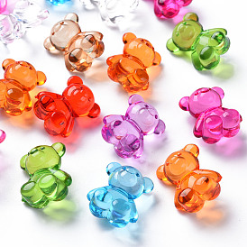 Perles acryliques transparentes, perles percées, ours
