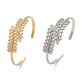 Hollow Out 304 Stainless Steel Leaf Cuff Bangles