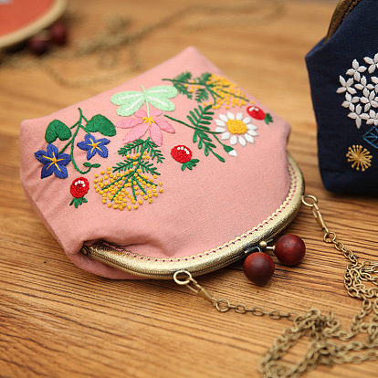 DIY Wood Bead Kiss Lock Coin Purse Embroidery Kit, Including Embroidered  Cloth, Embroidery Needles & Thread, Metal Purse Handle, Flower Pattern,  Light
