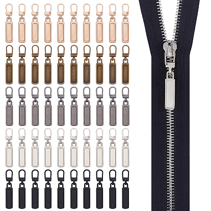 50Pcs 5 Colors Alloy Zipper Pull Tabs, Rectangle