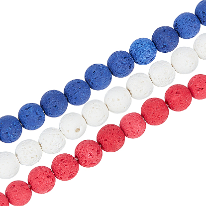 3 нити 3 синтетические бусины из лавового камня нити, окрашенные, круглые
