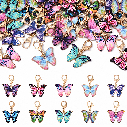 30шт 10 цветной сплав эмали кулон украшения, бабочка, Сплав с застежками когтя омара, золотой свет