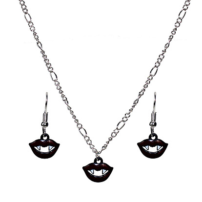 Vampire Lips Jewelry Set - Fun and Minimalistic Halloween Earrings & Necklace for Women
