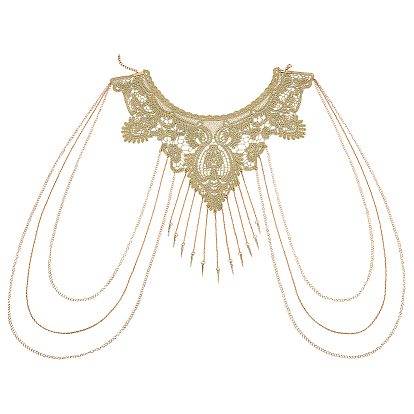 Iron Shoulder Bra Body Chain, Multi-Layer  Flower Lace Tassels Body Jewelry, Wedding Arm Chain Summer Beach Bikini Shoulder Harness for Women Brides