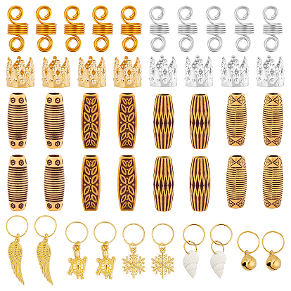 Пластиковые бусины для плетения дредов и алюминиевые бусины для плетения дредов, для укладки волос, с подвесками из сплава / раковины и манжетами-спиралью из алюминия с покрытием, разнообразные