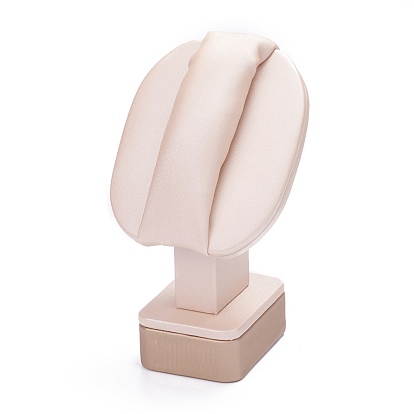 Wooden Clovered with PU Leather Ring Displays, with Sponge and Paper Card