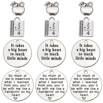 40шт 4 подвески из сплава в тибетском стиле ко дню учителя, без кадмия и без свинца, плоский круглый и прямоугольник со словом