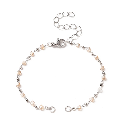 Cube Glass Bead Link Chain Bracelet Making, with Lobster Clasp