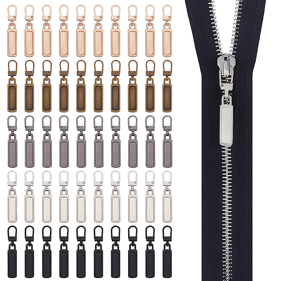 50Pcs 5 Colors Alloy Zipper Pull Tabs, Rectangle