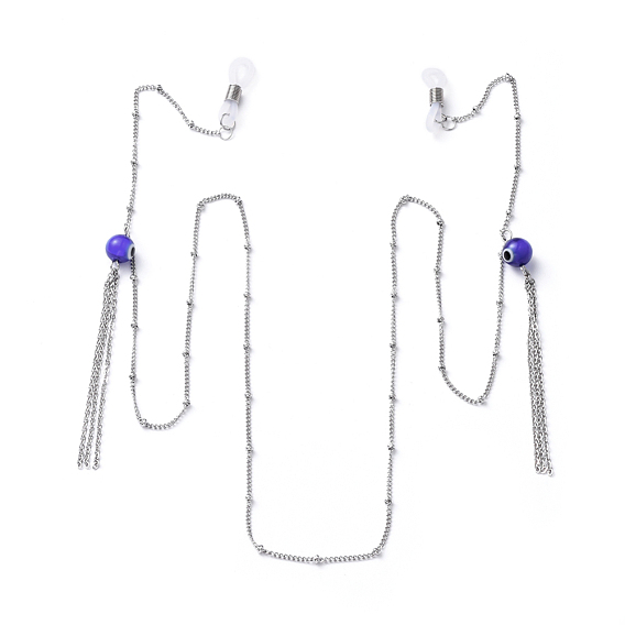 304 Stainless Steel Eyeglasses Chains, Neck Strap for Eyeglasses, with Handmade Evil Eye Lampwork Beads