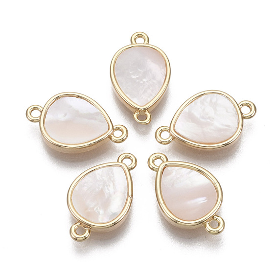 Brass Links, with Freshwater Shell, Nickel Free, Teardrop, Real 18k Gold Plated
