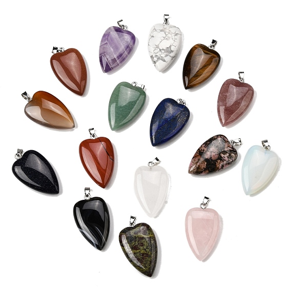 Драгоценный камень подвески, подвески в форме сердца из горного хрусталя с 304 застежками-кнопками из нержавеющей стали, цвет нержавеющей стали