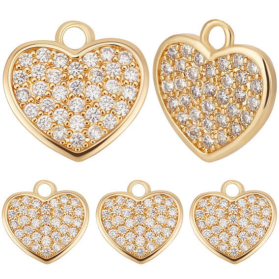 8подвески из латуни с микропаве из кубического циркония, сердце, без кадмия и без свинца, долговечный, стойки покрытие
