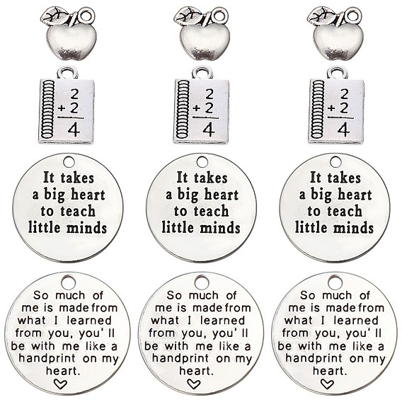 40шт 4 подвески из сплава в тибетском стиле ко дню учителя, без кадмия и без свинца, плоский круглый и прямоугольник со словом