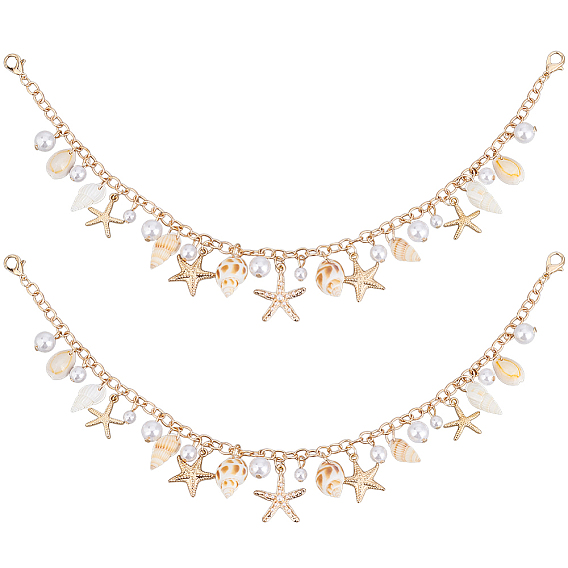 2шт. богемные цепочки для сумок в виде морских звезд из сплава и натуральных ракушек с кисточками, с имитацией жемчужина бисера, цвет морской раковины