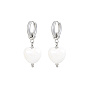 304 Stainless Steel Dangle Hoop Earrings, with Imitation Pearl Heart Charms