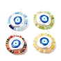 Gemstone Pendants, with ABS Plastic Imitation Pearl Beads, Opaque Glass Beads and Brass Findings, Flat Round with Evil Eye