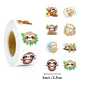Round Paper Sloth Cartoon Sticker Rolls, Decorative Sealing Stickers for Gifts, Party, Kid's Art Craft