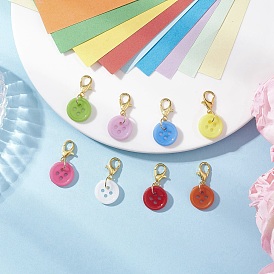 Подвесные украшения из акриловых пуговиц, Сплав с застежками когтя омара, плоско-круглые