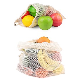 Rectangle Cotton Storage Pouches, Drawstring Bags with Plastic Cord Ends