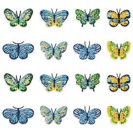 16 шт. 8 стили полиэстеровые термонашивки на одежду, с хлопком и пп пайетками, бабочка