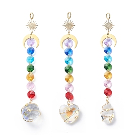 Galvanoplastie octogone perles de verre pendentif décorations, attrape-soleil, fabricant d'arc-en-ciel, avec 304 anneaux brisés en acier inoxydable, pendentifs en verre transparent à facettes, rond/larme/cœur