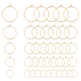 50Pcs 5 Style Ion Plating(IP) 316L Surgical Stainless Steel Hoop Earring Findings, Wine Glass Charms Findings