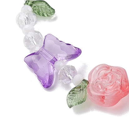 Butterfly & Flower Transparent Glass Stretch Bracelet, with Acrylic Charm